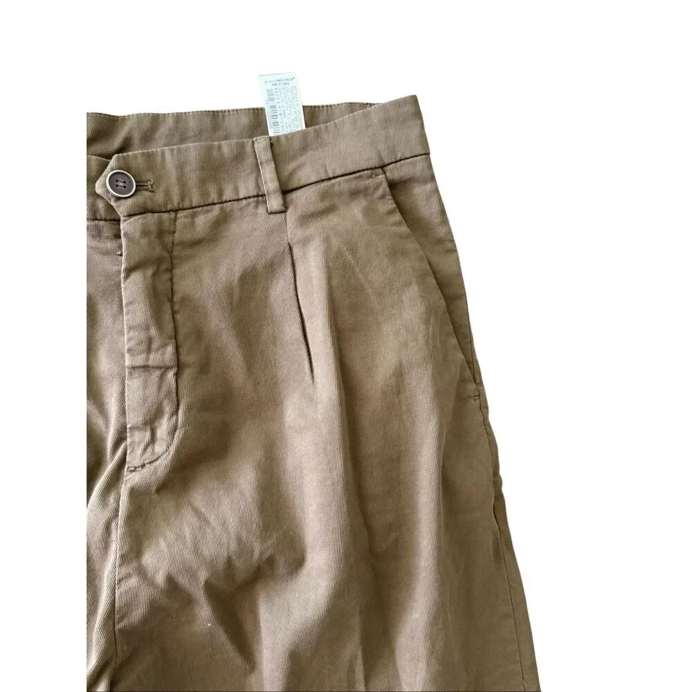 NWT Zara Mens Khaki Pleated Front Relaxed Fit Tapered Twill Chino Pants Sz US 34